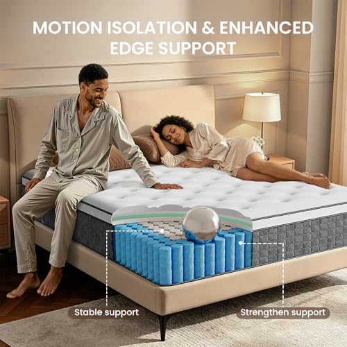 Queen Mattress 12 Inch, Medium Firm Feel, Queen Size Mattresses in Box, Individually Pocket Coils for Motion Isolation, Cooling & Comfortable Sleep with Gel Foam, CertiPUR-US Certified