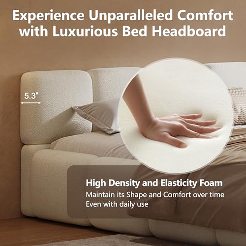 White Bouclé Platform Bed, view 5