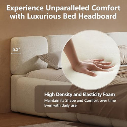 White Bouclé Platform Bed, view 5