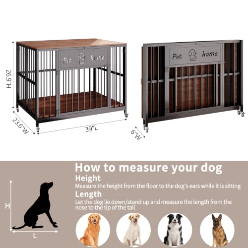 39" Foldable Dog Crate Furniture for Medium Dogs, Walnut, view 8