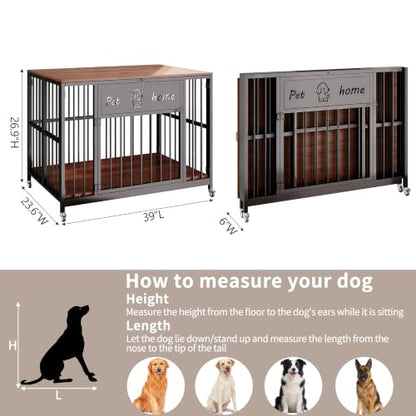 39" Foldable Dog Crate Furniture for Medium Dogs, Walnut, view 8