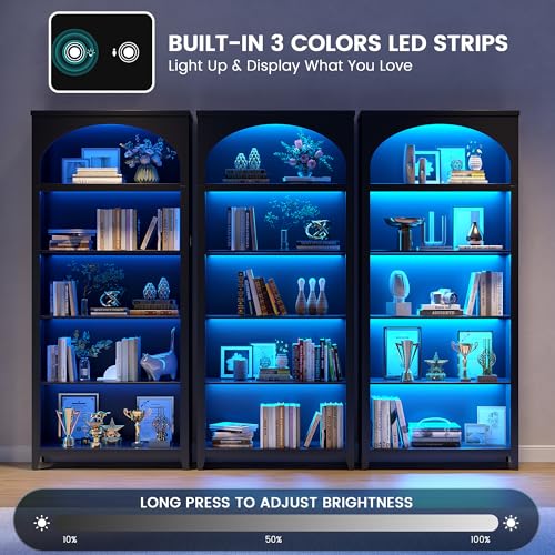 70" Arched Bookshelf with LED Lights, 5-Tier Storage for Displaying, view 5