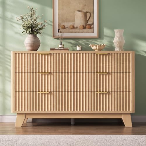 Fluted 6 Drawer Dresser for Bedroom, Modern Chest of Drawers with Metal Handle, view 4