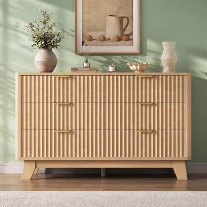 Fluted 6 Drawer Dresser for Bedroom, Modern Chest of Drawers with Metal Handle, view 4