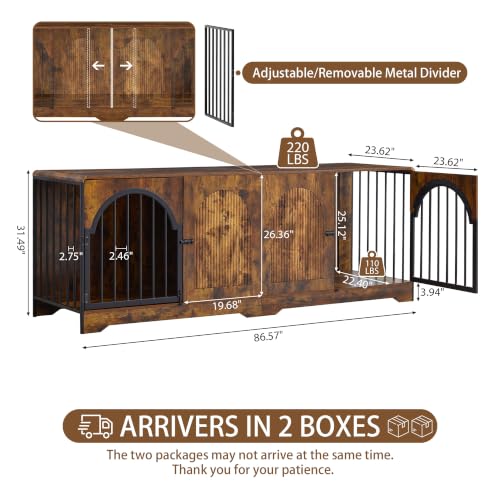 87" Extra Large Dog Crate TV Stand for 2 Dogs, view 3