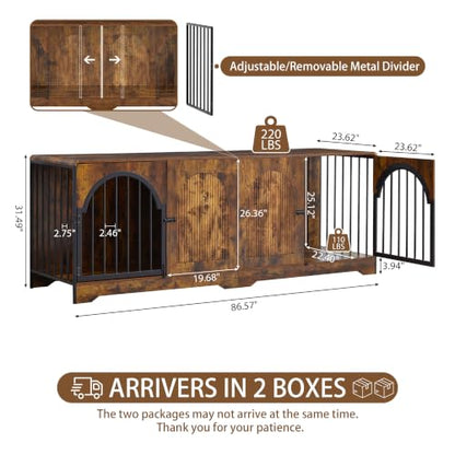 87" Extra Large Dog Crate TV Stand for 2 Dogs, view 3