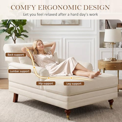 59.45'' Chaise Lounge Chair with Adjustable Backrest, Chenille Beige, view 7
