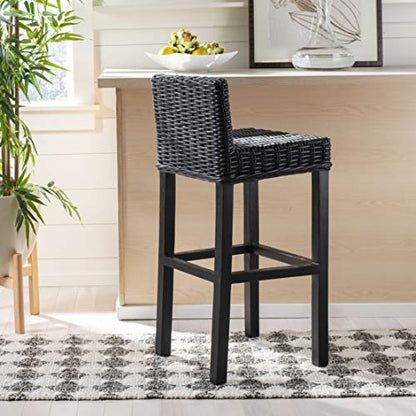 SAFAVIEH Furniture - Cypress Bar Stool - 29.72" Seat Height - Black - Mango Wood - Coastal Saddle Design - Ideal for Kitchen, Bar Area, Dining Room - Fully Assembled (FOX6502C)