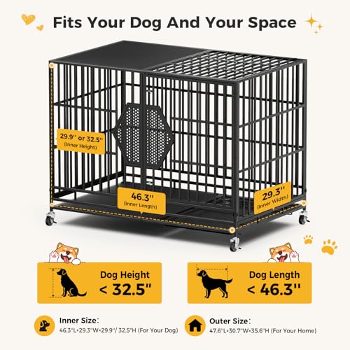 48'' Heavy Duty Dog Crates for Large Dogs, Dog Kennel Indoor, view 7