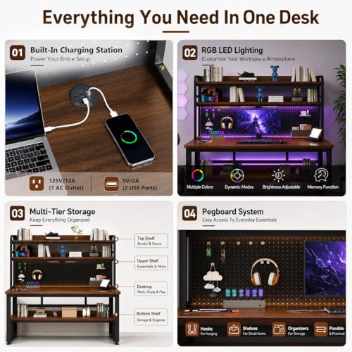 Computer Desk with Power Outlet & LED Lights, view 5