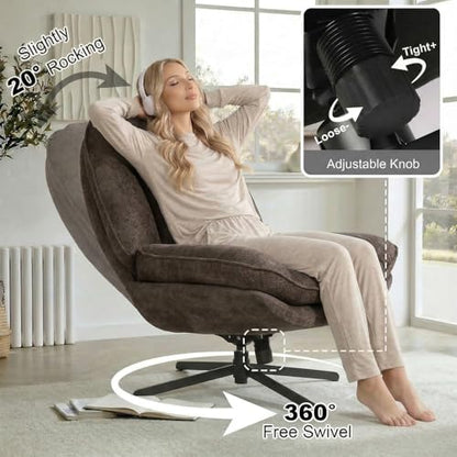 24" High Back Swivel Accent Chair Set of 2 for Living Room, Swivel Tilt Accent Chair, Comfy Reading Chair Oversized, Slightly Rocking Upholstered Armchair, Ergonomic Fabric Modern Chair, Brown