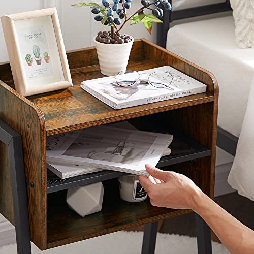 Nightstand Industrial Side End Table/Stackable Accent Furniture with 2-Tier Open Storage Compartments for Bedroom, Living Room and Small Spaces