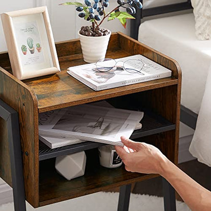 Nightstand Industrial Side End Table/Stackable Accent Furniture with 2-Tier Open Storage Compartments for Bedroom, Living Room and Small Spaces