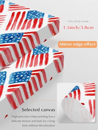 NuYeBiofx Independence Day American Flag Canvas Wall Art Prints,48"x32" Framed Picture Artwork Red Blue White Star Stripe Printed Canvas Oil Painting for Living Room Bedroom Office,Ready to Hang
