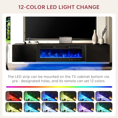 80'' Floating TV Stand with 40" Electric Fireplace, view 5
