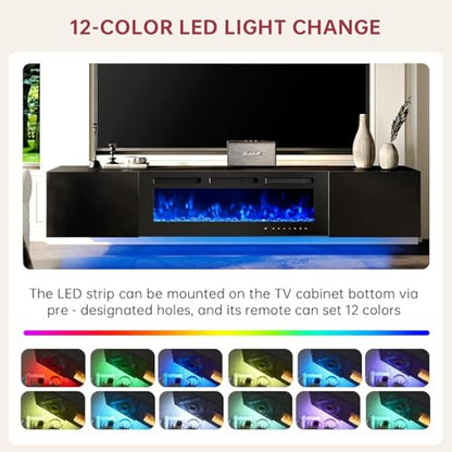 80'' Floating TV Stand with 40" Electric Fireplace, view 5