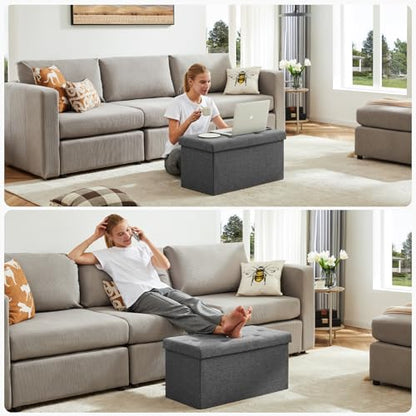 30 Inches Folding Storage Ottoman Bench with Padded Seat for Bedroom, Small End of Bed Foot Rest Stools Storage Chest, Living Room, Pure Grey.