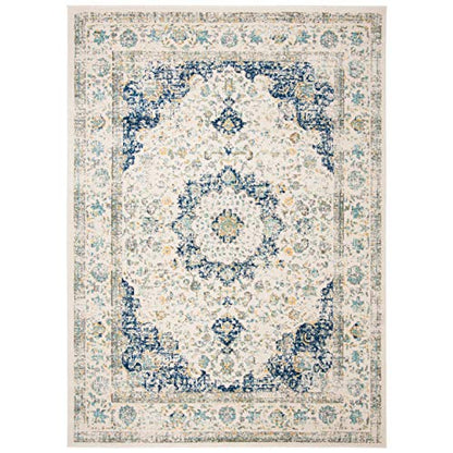 SAFAVIEH Evoke Collection Area Rug - 6'7" x 9', Ivory & Blue, Shabby Chic Oriental Medallion Design, Non-Shedding & Easy to Clean, Ideal for Living Room, Bedroom, Dining Space (EVK220C)