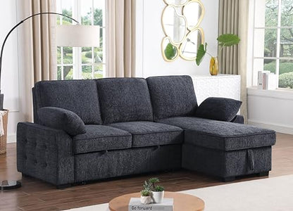 Modern Chenille Sofa Bed with Storage and Charging Ports, view 6
