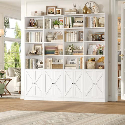 72.8" Large Bookshelf, Farmhouse Bookshelf with 8 Doors, White, view 5