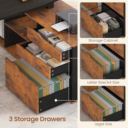 71" L Shaped Executive Desk with File Cabinet & Power Outlet, view 6