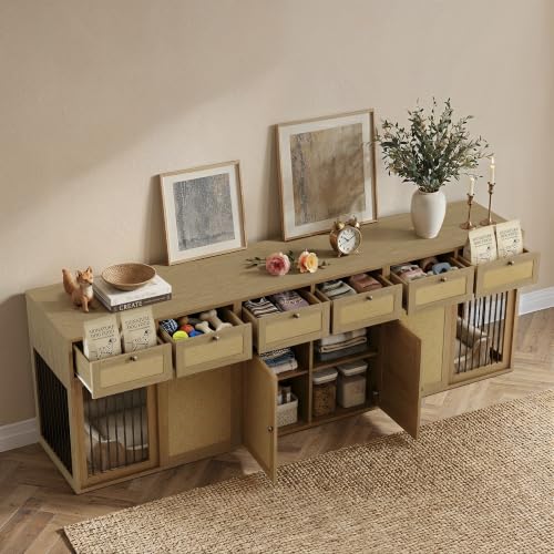 3-Piece Double Dog Crate Furniture, 120 Inch, Light Oak, view 3