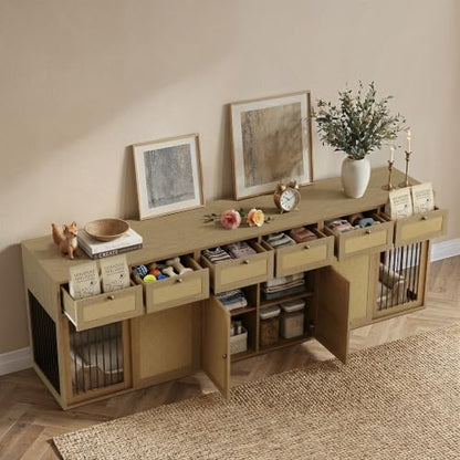 3-Piece Double Dog Crate Furniture, 120 Inch, Light Oak, view 3