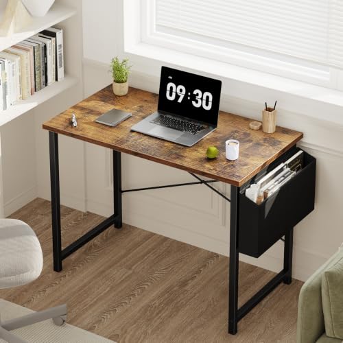 40" Small Computer Desk Home Office Desk, Gaming Desks, Brown, view 3