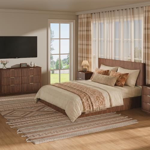 Fluted Queen Size Platform Bed Frame with Lift up Storage, view 6