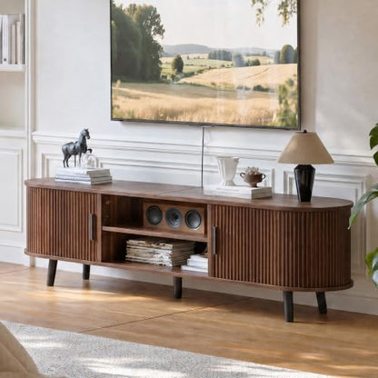 62.8" Mid Century Modern TV Stand with Fluted Sliding Doors, view 2