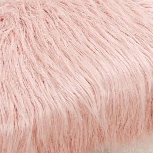 Pink Mongolian Faux Fur Ottoman, Rose, 19'' x 13'' x 17'', Cozy Plush Fluffy Ottoman Foot Rest Stool for Living Room Bedroom Entryway Makeup Bench End of Bed Home Décor