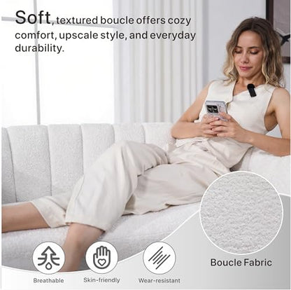 50'' Loveseat Sofa, Modern Sherpa Boucle 2-Seater Sofa with Metal Legs, Comfy Upholstered Small Accent Couch for Living Room Bedroom Office (White).