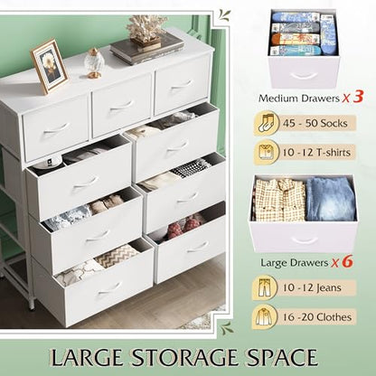 Tall Dresser for Bedroom, 9 Drawer Chest of Drawers, White, view 6