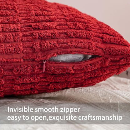 Pack of 2 Corduroy Decorative Throw Pillow Covers 18x18 Inch, Red, view 6