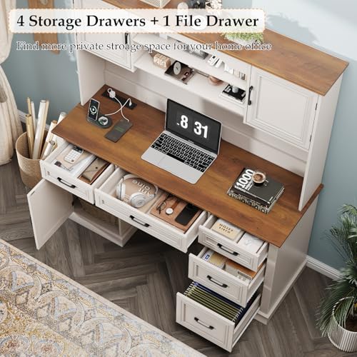 Executive Desk with 5 Drawers, White, view 6