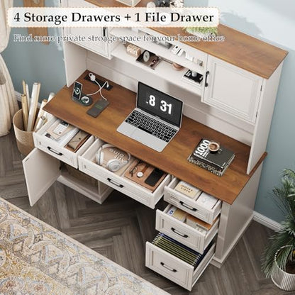 Executive Desk with 5 Drawers, White, view 6