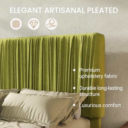 Queen Size Artisanal Pleated Velvet Bed Frame with Adjustable Headboard, view 5