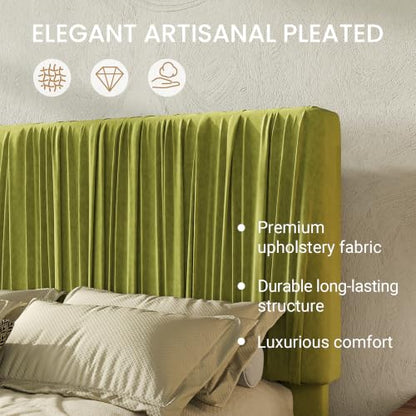 Queen Size Artisanal Pleated Velvet Bed Frame with Adjustable Headboard, view 5