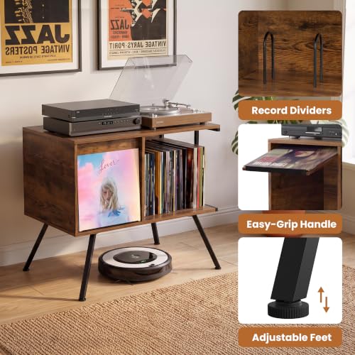 Flip Top Record Player Stand with Vinyl Storage Up to 150 Albums, view 5
