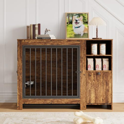 45.3" Dog Crate Furniture with Removable Tray and Rotating Bowls, view 8