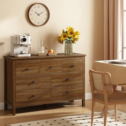 47" Walnut Dresser for Bedroom with 7 Drawer & Metal Handles, view 6