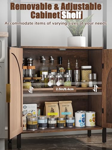 71" Tall Rattan Bookcase with LED Light, 3 Open Shelves & 2 Door Storage Cabinet, Mid Century Boho Bookshelf, Open Display Bookcase for Living Room, Home Office, Bedroom