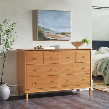 Modern 6-Drawer Solid Wood Dresser Bedroom Storage, 57 Inch, Caramel