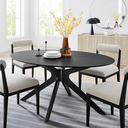 Crossroads 63Inch Oval Dining Table Solid Wood Black Finish Modern Kitchen Room Entertaining Home Furniture Quality Stylish Elegant Durable Refined Versatile