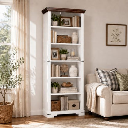 6-Tier Farmhouse Bookshelf, 73 inch Tall Bookcase with 2 Adjustable Shelves, view 2