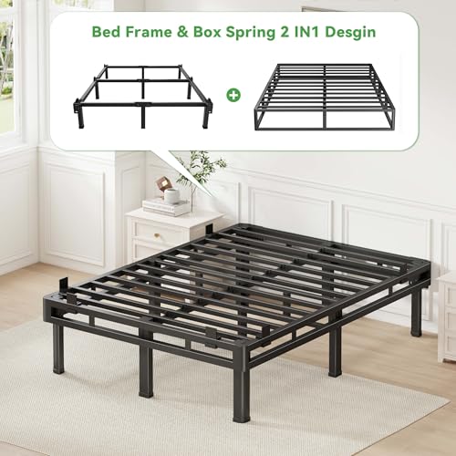 Queen Bed Frame, 16 inch Metal Bed Frame & Box Spring 2 in 1 Design, view 5