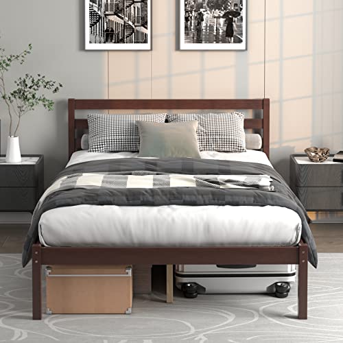 Full Wood Platform Bed Frame with Headboard, view 2