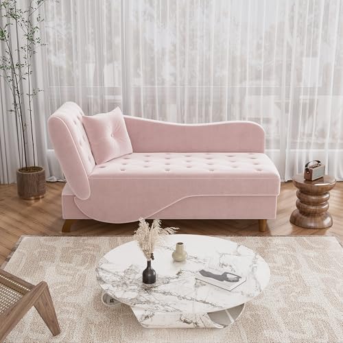 Indoor Velvet Chaise Lounge Chair with Storage for Living Room, Blush Pink, view 7