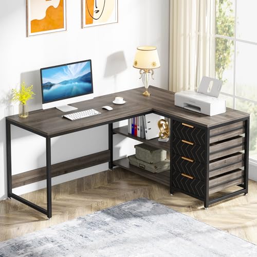 Tribesigns L Shaped Computer Desk with Storage Drawers, view 2