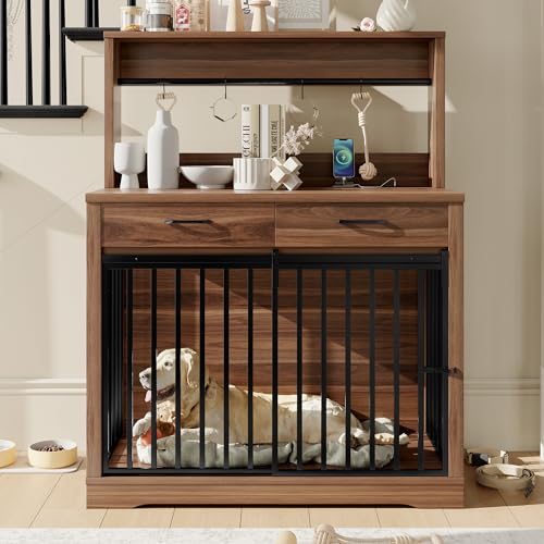 38" Dog Crate Furniture with 2 Storage Drawers and Shelves, view 2